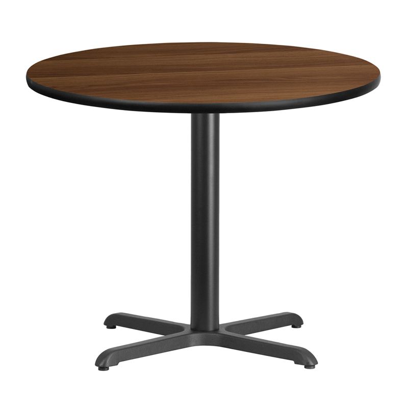 36'' Round Walnut Laminate Table Top with 30'' x 30'' Table Height Base