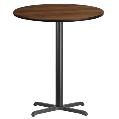 36'' Round Walnut Laminate Table Top with 30'' x 30'' Bar Height Table Base