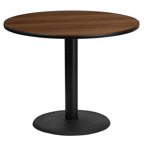 Round Walnut Laminate Table Top with 24'' Round Table Height Base