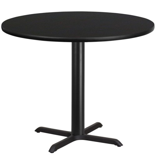 Round Black Laminate Table Top with 33'' x 33'' Table Height Base