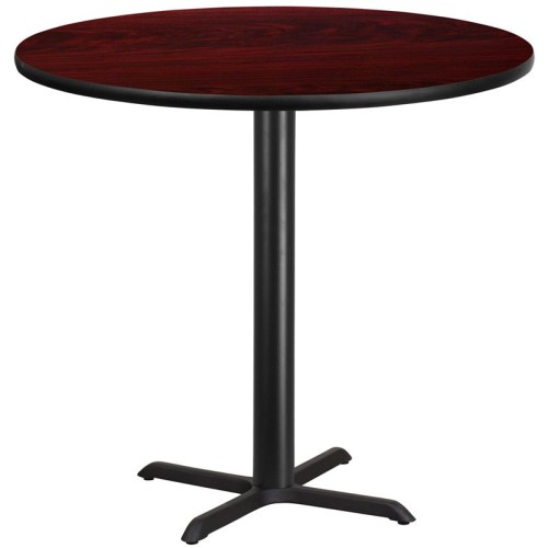 42'' Round Mahogany Laminate Table Top with 33'' x 33'' Bar Height Table Base