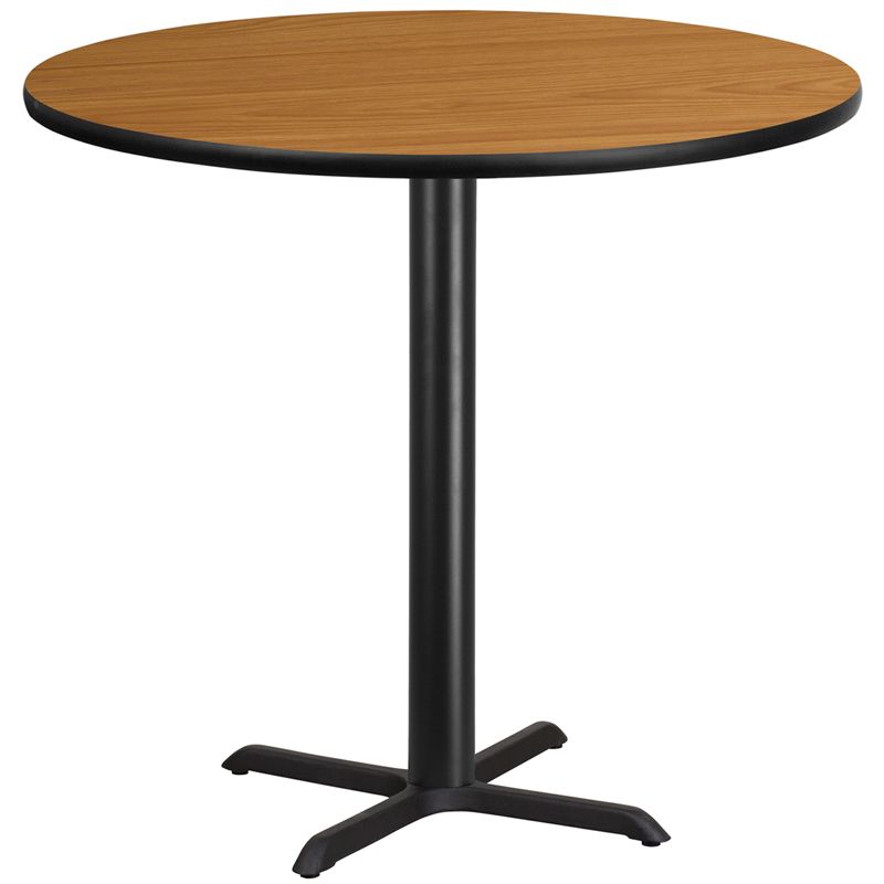 42'' Round Natural Laminate Table Top with 33'' x 33'' Bar Height Table Base