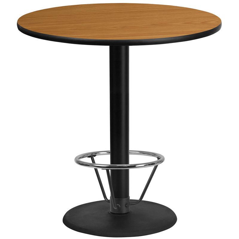 42'' Round Natural Laminate Table Top with 24'' Round Bar Height Table Base and Foot Ring