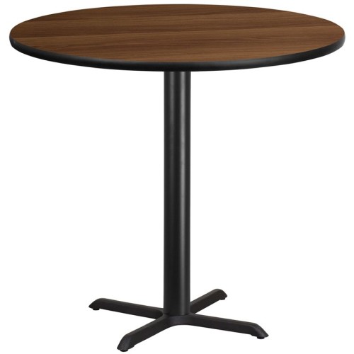 42'' Round Walnut Laminate Table Top with 33'' x 33'' Bar Height Table Base