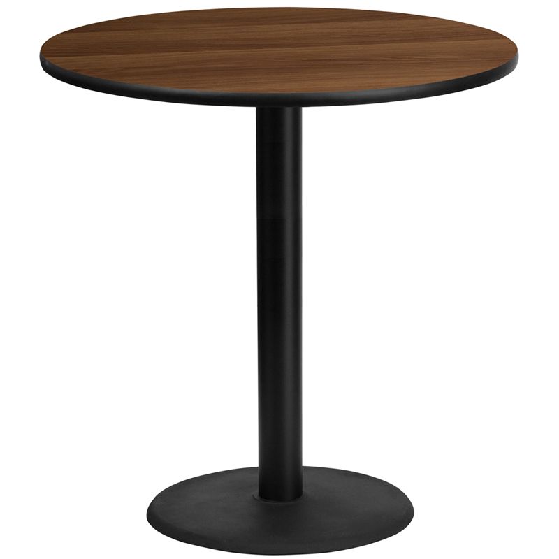 42'' Round Walnut Laminate Table Top with 24'' Round Bar Height Table Base