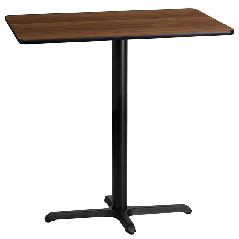 24'' x 42'' Rectangular Walnut Laminate Table Top with 22'' x 30'' Bar Height Table Base