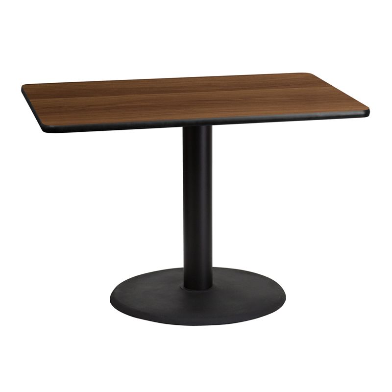 Rectangular Walnut Laminate Table Top with 24'' Round Table Height Base