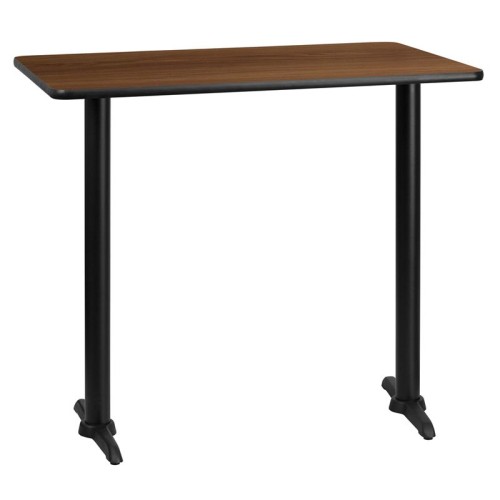 30'' x 45'' Rectangular Walnut Laminate Table Top with 5'' x 22'' Bar Height Table Bases