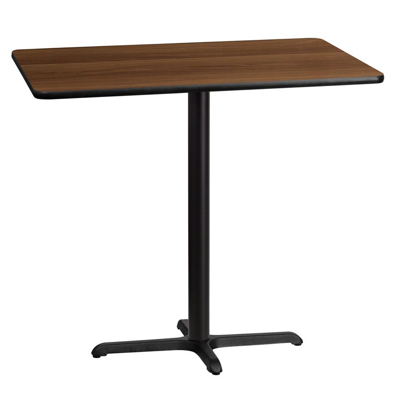 30'' x 45'' Rectangular Walnut Laminate Table Top with 22'' x 30'' Bar Height Table Base