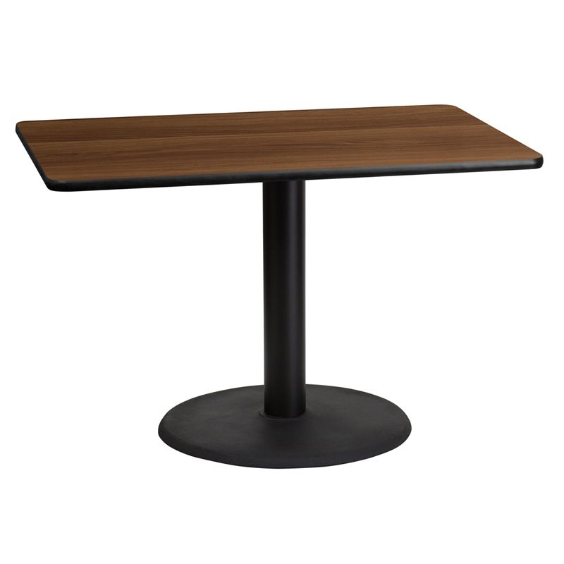 30'' x 45'' Rectangular Walnut Laminate Table Top with 24'' Round Table Height Base