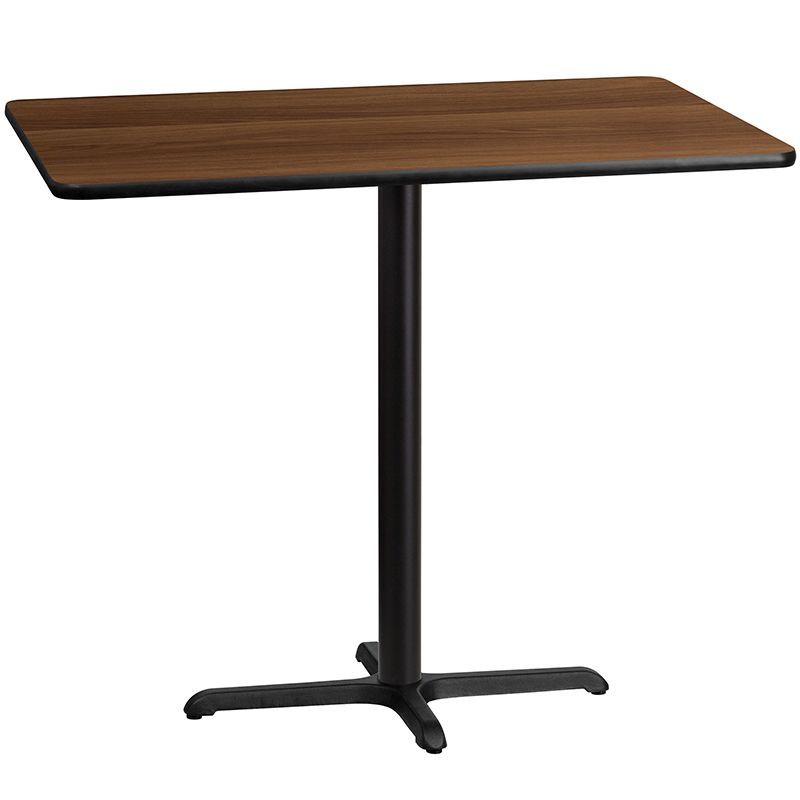 30'' x 48'' Rectangular Walnut Laminate Table Top with 22'' x 30'' Bar Height Table Base