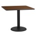 36'' Square Walnut Laminate Table Top with 24'' Round Table Height Base