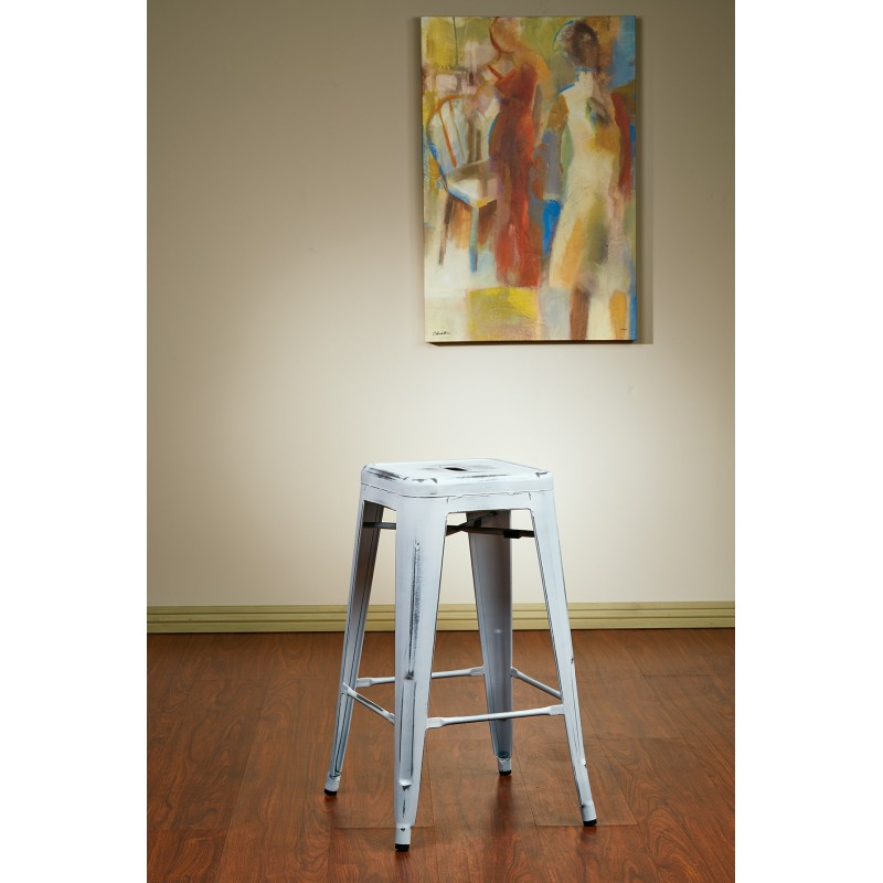 BRW3026A4-AW Bristow 26" Antique Metal Barstool, Antique WHITE FINISH, 4 PACK