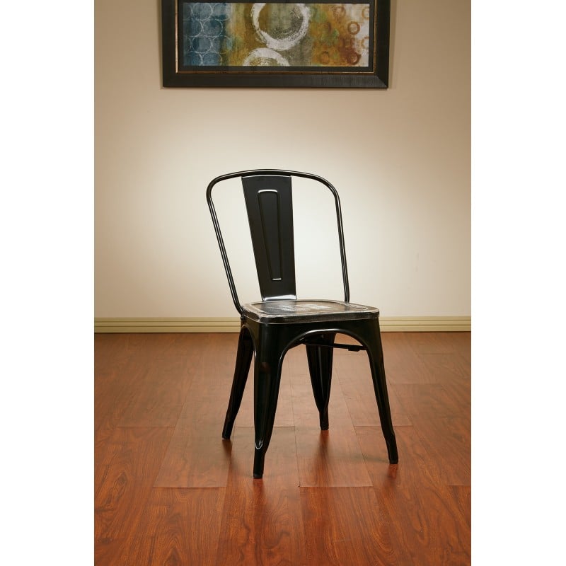 BRW293A4-C306 Bristow Metal Chair with Vintage Wood Seat, BLACK FINISH FRAME & ASH CRAZY HORSE FINISH SEAT, 4 PACK