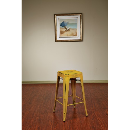 BRW3026A4-AY Bristow 26" Antique Metal Barstool, Antique YELLOW WITH BLUE SPECKS FINISH, 4 PACK