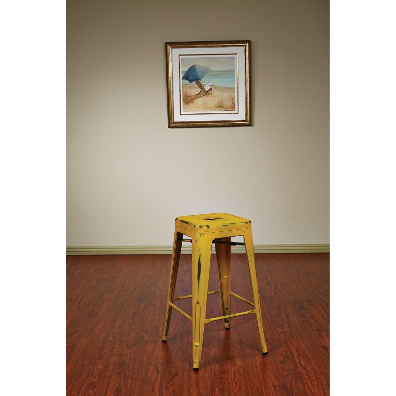 BRW3026A4-AY Bristow 26" Antique Metal Barstool, Antique YELLOW WITH BLUE SPECKS FINISH, 4 PACK