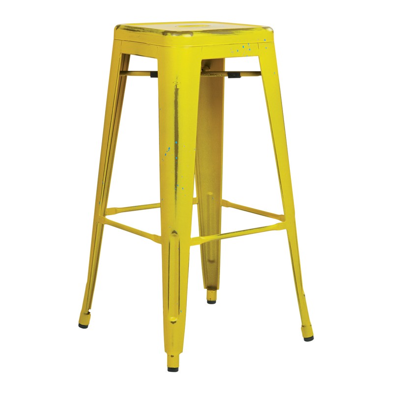 BRW3030A4-AY Bristow 30" Antique Metal Barstool, Antique YELLOW WITH BLUE SPECKS FINISH, 4 PACK