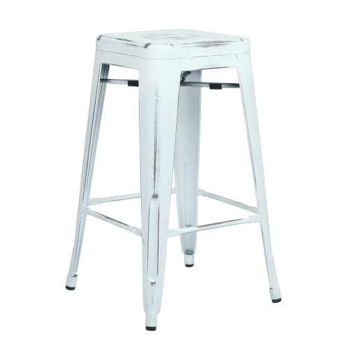 BRW3026A2-AW Bristow 26" Antique Metal Barstools, Antique WHITE, 2-PACK