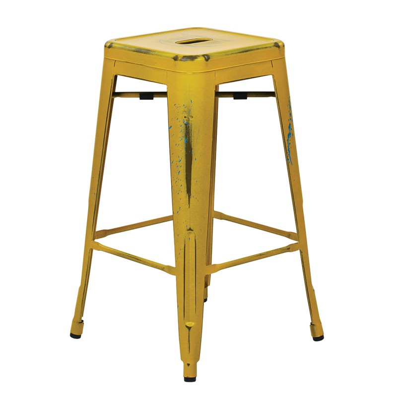 BRW3026A2-AY Bristow 26" Antique Metal Barstools, Antique YELLOW WITH BLUE SPECKS, 2-PACK