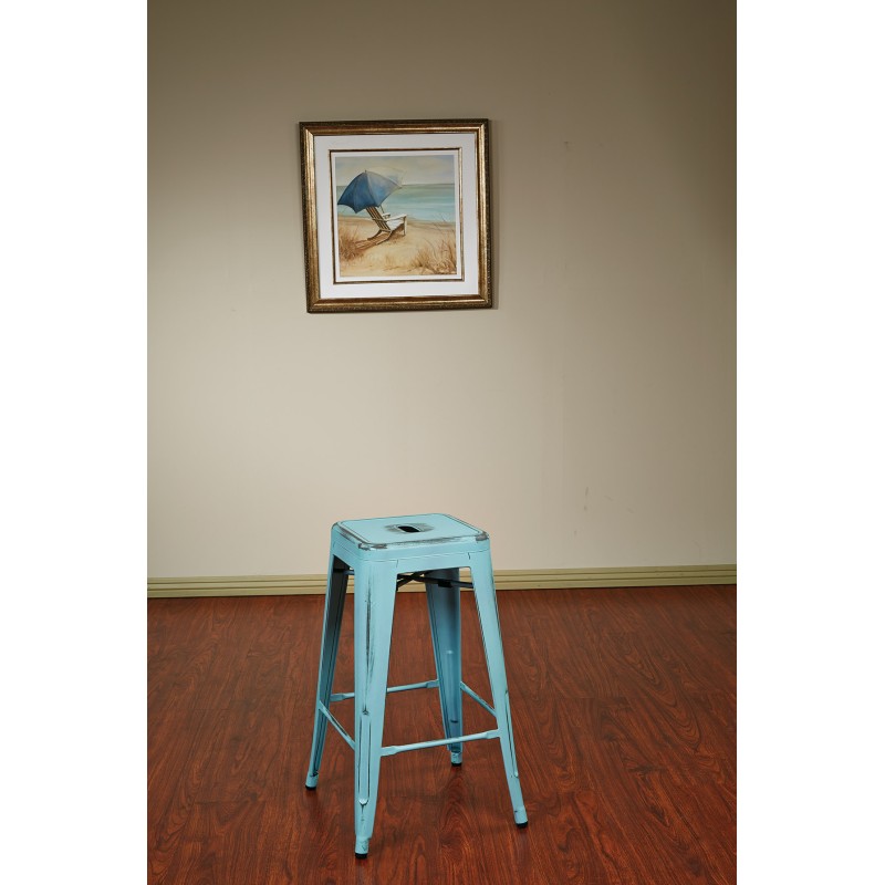 BRW3026A4-ASB Bristow 26" Antique Metal Barstool, Antique SKY BLUE FINISH, 4 PACK