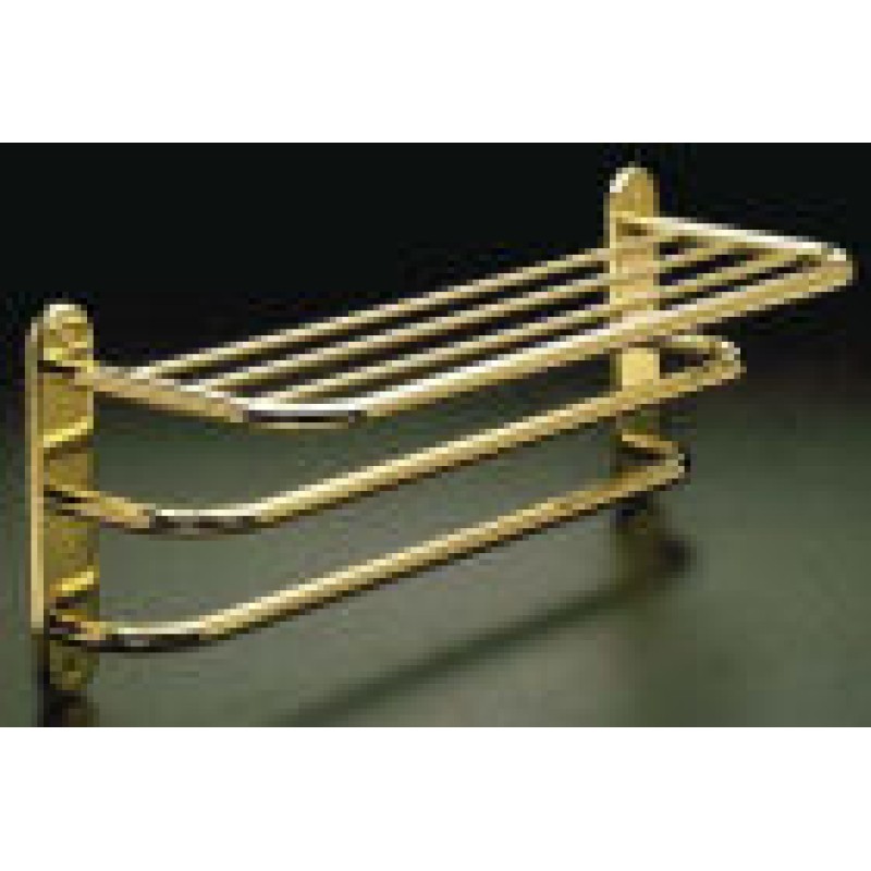 24" Towel Shelf With Double Bar / Semi-Concealed Mount - Polished Brass